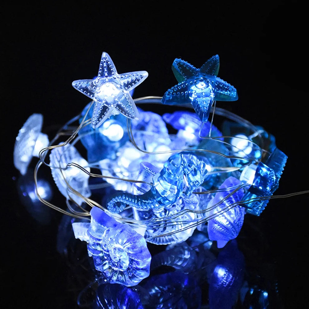 String Lights - Helvetica Aqua Aero Lamp with Clams, Shells, Seahorses and Starfishes - 2 meters